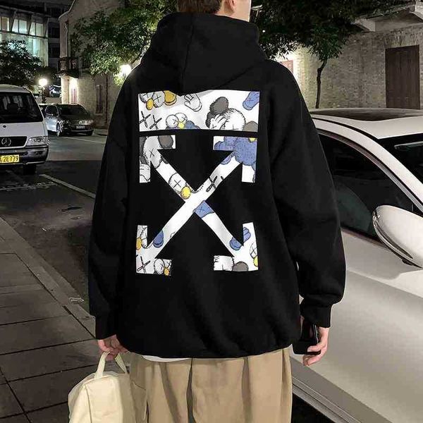 

Men's off hooded fashion brand ins hip hop loose spring and autumn jacket, White