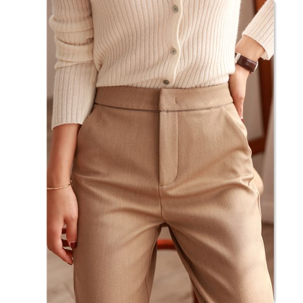 

professional office high waist loose slim suit pants women black casual straight cigarette carrot 210522, Black;white
