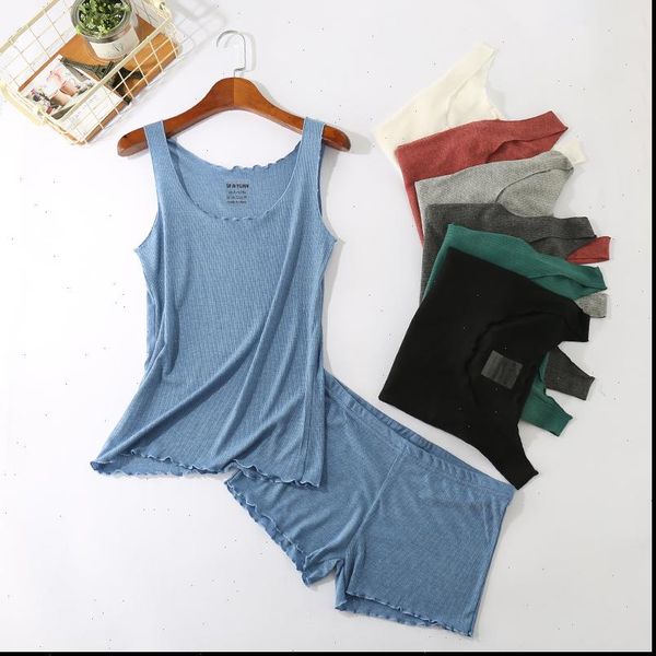 

cotton pajama set solid vest women sleepwear and shorts 2pcs pyjamas super soft pj high elastic pijama homewear, Black;red