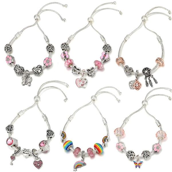 

charm bracelets brace code autumn and winter style diy adjustable bracelet womens jewelry,pink beautiful beaded pendant fine, Golden;silver