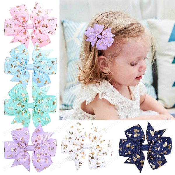 

6 color bowknot hair clips for cute girls printed ribbon hairpin barrette headwear kids hair accessories, Slivery;white