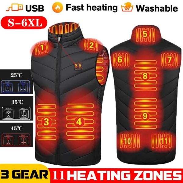 

men's vests 2/4/9/11 zone heated vest electric jackets men women sportswear coat graphene heat usb heating jacket outdoor, Black;white