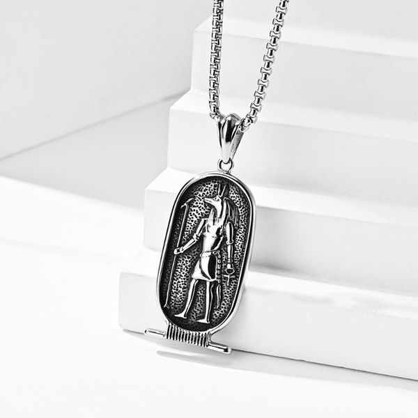 

pendant necklaces design offer ancient egypt god death anubis current man titanium stainess steel vintage neck jewelry, Silver