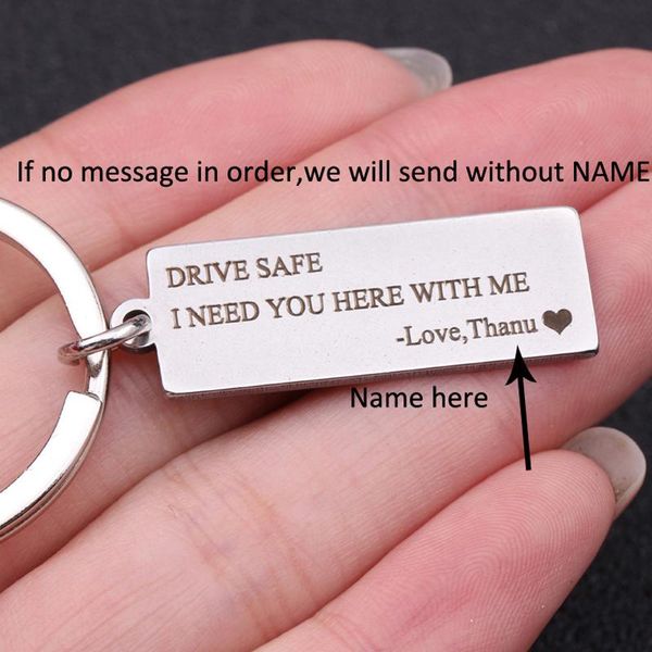 

keychains key chain personal customed name engraved drive safe i need you here with me -love thanu gift for couple lovers' keyring, Silver