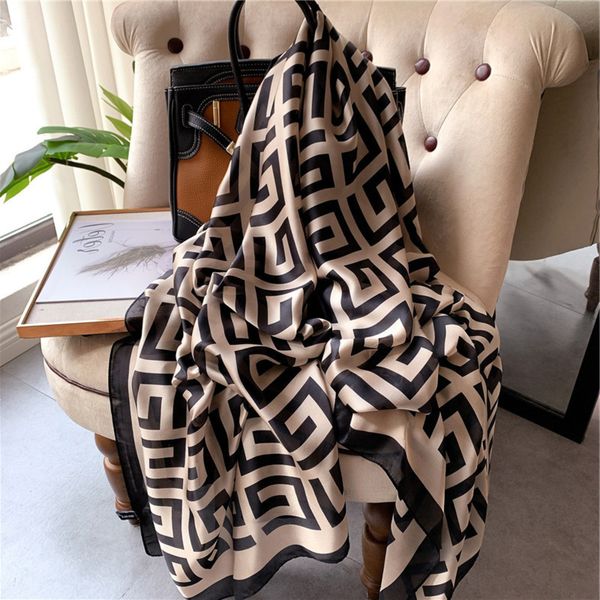 

silk satin printing scarves soft and skin friendly women's long decorative beach towel gifts, Blue;gray