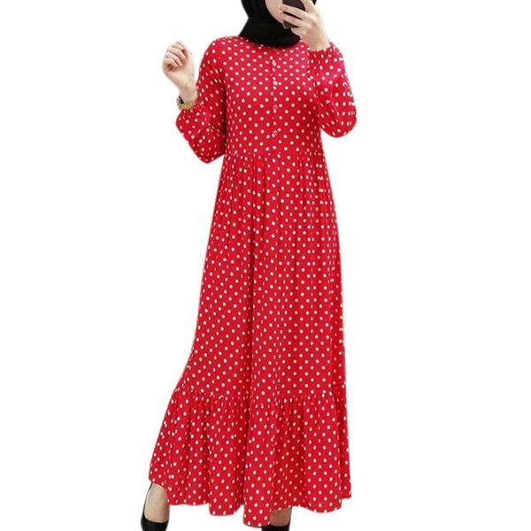 

ethnic clothing muslim dress polka dot ruffled pleated high waist long sleeve fashion abaya dubai turkey women, Red