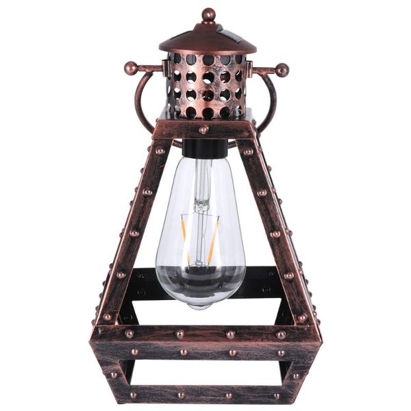 

outdoor solar powered decorations retro iron lantern lights ring handle bulb lamp table led light decoration for indoor out portable lantern