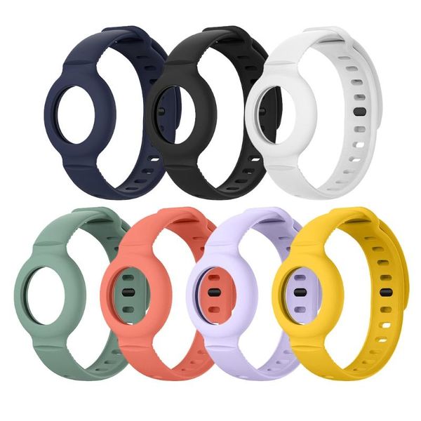 

watch bands band for airtags silicone bracelet protective case children anti-lost position lightweight soft wristband, Black;brown