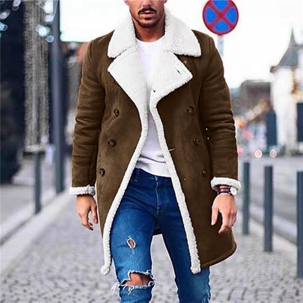 

men's jackets men winter warm jacket blends turndown neck solid long sleeve loose fashion outerwear softshell windproof coat parka #40, Black;brown