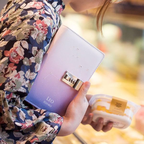 

creative starry sky constellation book password account with diamond diy hand set notepads, Purple;pink