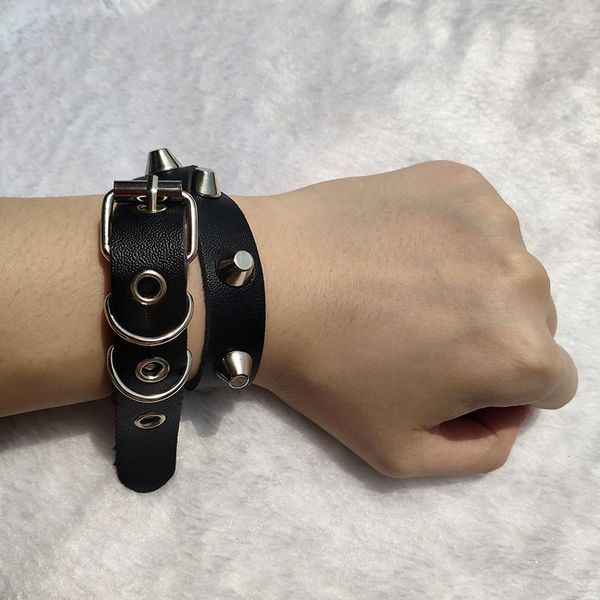 

charm bracelets pu leather bracelet punk black wristband bar goth can be adjusted jewelry accessories rivets choker gifts wholesale, Golden;silver