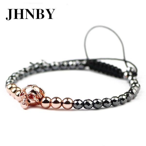 

charm bracelets jhnby skull braided rope fashion women copper bangle 4mm faceted hematite beads pave cz charms men jewelry dropship, Golden;silver