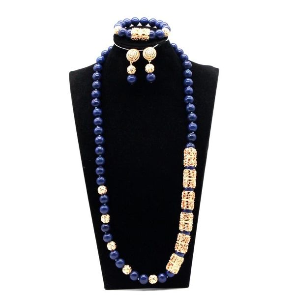 

earrings & necklace royal blue beads women gold jewelry imitation coral handmade, Silver