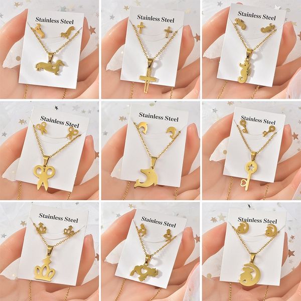 

stainless steel necklace earrings sets animal necklaces fashion jewelry set, Silver
