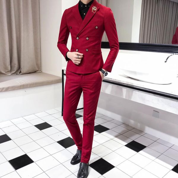 

men's suits & blazers piece 3 /2021 spring slim blazer sets solid color men england style wind double breasted suit three pieces, White;black
