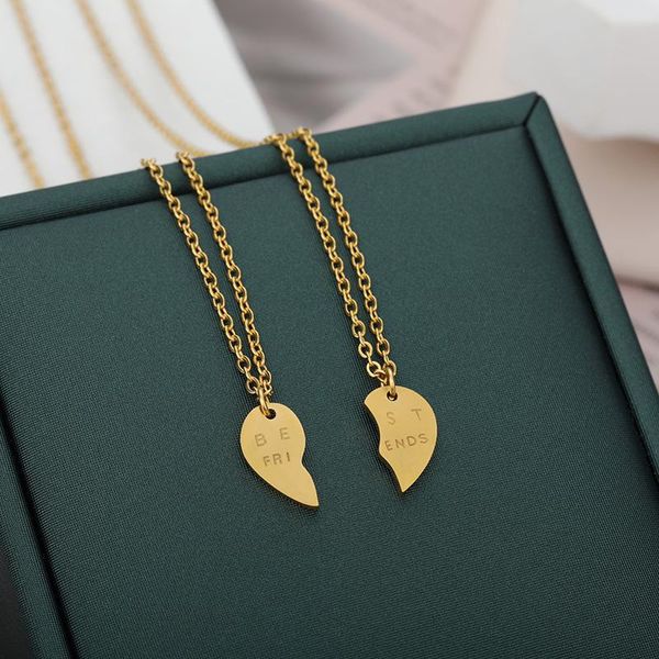 

friends friendship necklace women men jewelry gold color two piece set heart statement necklaces graduation gifts pendant, Silver