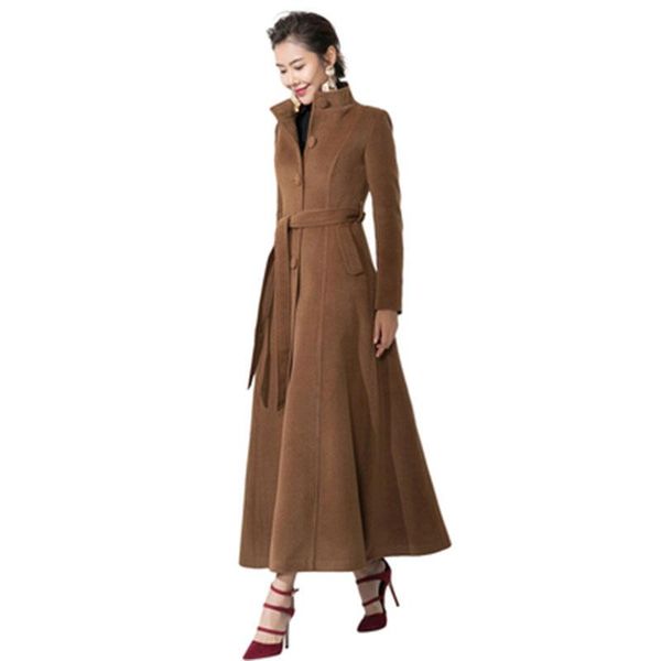 

women's wool & blends autumn winter double-faced cashmere woolen jacket 2021 fashion high-quality women long solid color coat nbh283, Black
