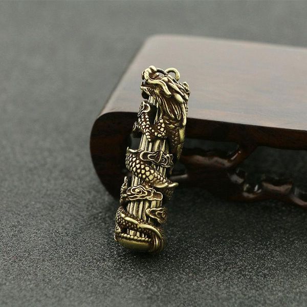 

keychains pure brass cylindrical huabiao hollow out keychain retro copper hanging car key chain waist pendant ornament jew, Silver