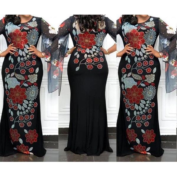 

african evening maxi dresses for women party dress dashiki mesh splicing diamond africa clothes plus size bodycon christmas robe ethnic clot, Red