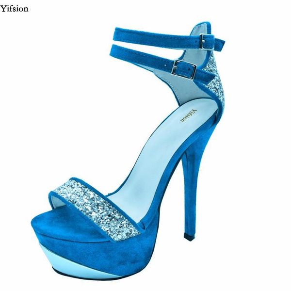

olomm arrival women platform sandals thin high heels open toe gorgeous blue party shoes ladies plus us size 4-.5, Black