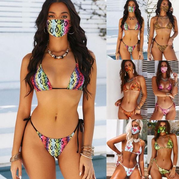 

two-piece suits 3 piece swimsuit women leopard bikinis mask snake print bathing suit high cut brazilian swimwear female beachwear