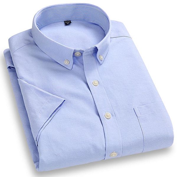 

summer fashion men's short sleeve oxford shirt solid color button-down collar thin soft breath casual shirts, White;black