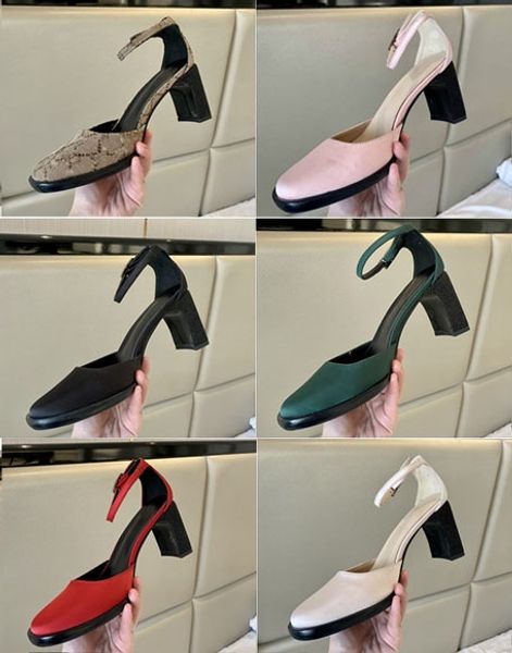 

2022 designer women heel sandal double g real silk cloth slipper sandals summer classic fashion luxury metal belt buckle thick heel 5cm slip, Black