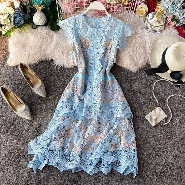 

women dress plus size s xxl romantic irregular fairy lace dresses ruffles deco hollow out butterfly sleeves short party, Black;gray