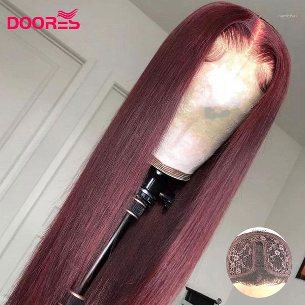 

brazilian straight t part lace wig 99j colored human hair wigs for black women remy 150% m doores1, Black;brown