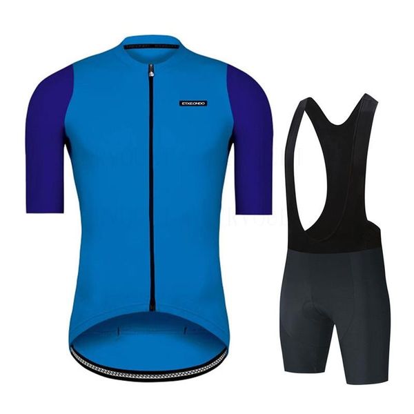 

racing sets etxeondo clothing cycling jersey kits blue summer short sleeve bib shorts set quick-dry bike uniform, Black;blue