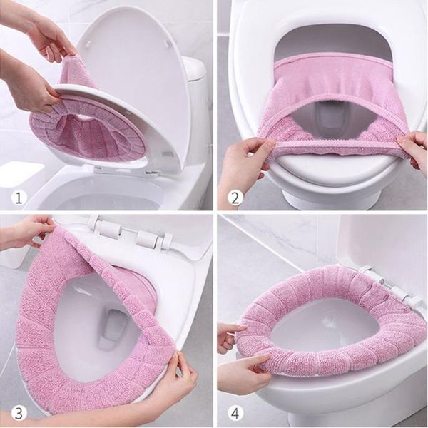

toilet seat covers winter warm cover closestool mat 1pcs washable bathroom accessories knitting pure color soft o-shape pad bidet
