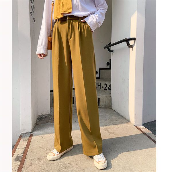 

korea autumn high waist slender straight casual office lady slimming solid stylish brief leisure loose all-match trousers 210421, Black;white