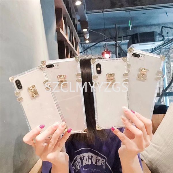 

square clear phone cases for iphone 12 mini 13 11 pro max xr xs x 8 7 6 plus bling metal crystal cover case