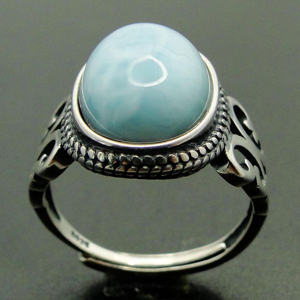 

natural 925 sterling silver jewelry vintage design oval larimar wedding for men and women adjustable ring size, Slivery;golden