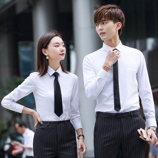 

formal ladies gray blouse office uniform autumn colleague lovers couple men women slim business shirt big size women's blouses & shirt, White