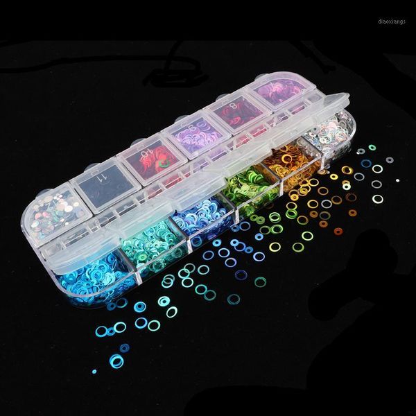 

grids/box mixed size dreamlike rainbow round holo circle sequins nail glitter paillette art slice decals set1, Silver;gold