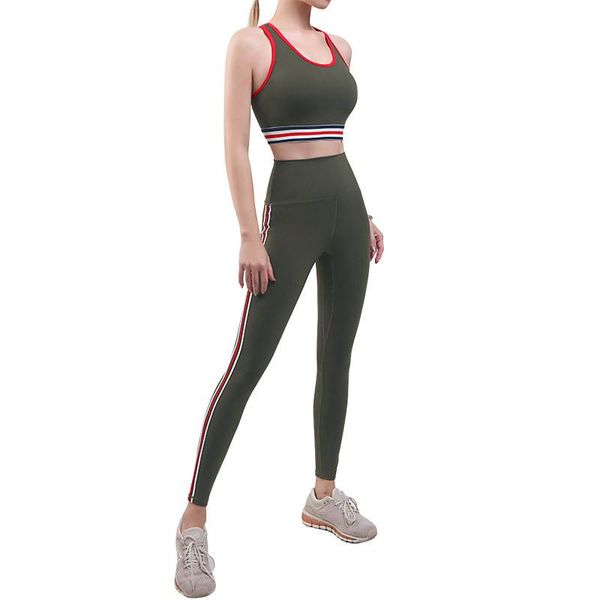 

yoga outfit 2021 summer ins sports fitness clothing women absorption gathered bra high waist pants two-piece workout set