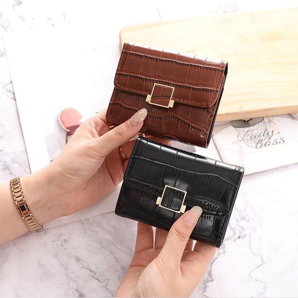 

card holders women retro holder 2021 buckle wallet multi-function driver's license business credit organ, Brown;gray
