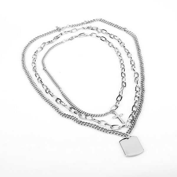 

pendant necklaces fashion cross dog tag necklace for women multi layered long chain choker christ trendy jewelry, Silver
