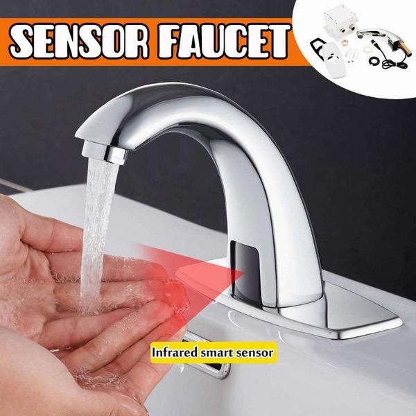 

bathroom sink faucets automatic infrared sensor kitchen basin faucet smart touchless cold tap single handle deck mount + controller box