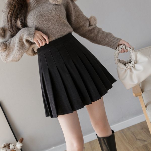 

skirts woolen women's 2021 autumn winter korean high waist slim a-line pleated versatile jk black skirt