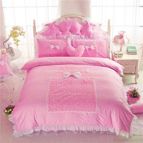 

perfume rose design bedding cotton lace fabric 4/7pcs king  twin size girls bed skirt set duvet/quilt cover pillow sham