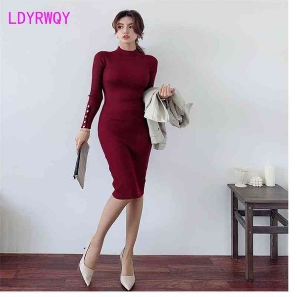 

cuffs fashion buckle design bottom slimming bag hip autumn dress office lady sheath knee-length 210416, Black;gray