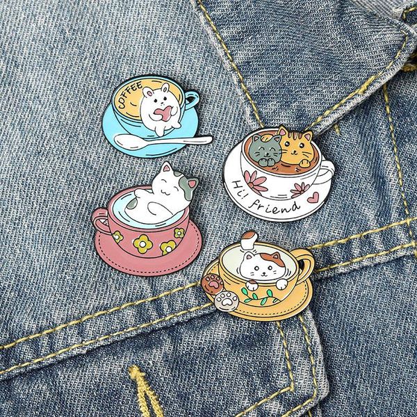 

pins, brooches coffee theme series soft enamel pins custom cup cats animal cartoon badges lapel pin jewelry gift for friends wholesale, Gray