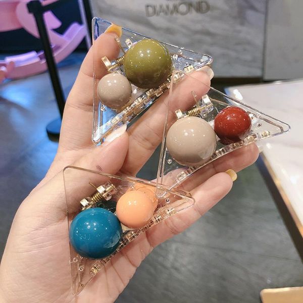 

hair accessories candy color ball triangle clip transparent acrylic fashion simple sweet korean women girls hairgrip headwear, Slivery;white