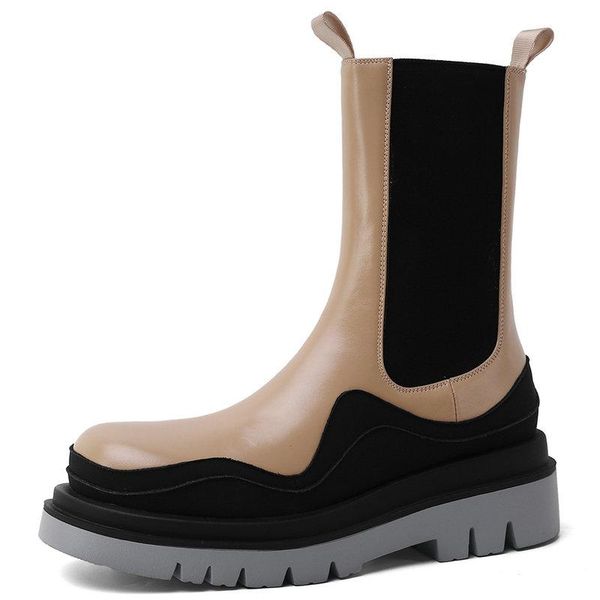

boots basic women ankle casual genuine leather round toe thick high heels working shoes woman autumn winter, Black