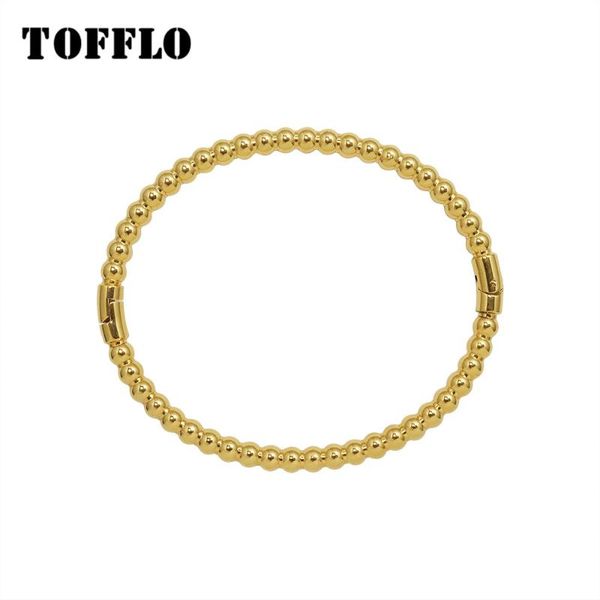 

bangle tofflo stainless steel jewelry simple round bead stitched buckle bracelet 18 k golden plain circle women's retro bsz138, Black
