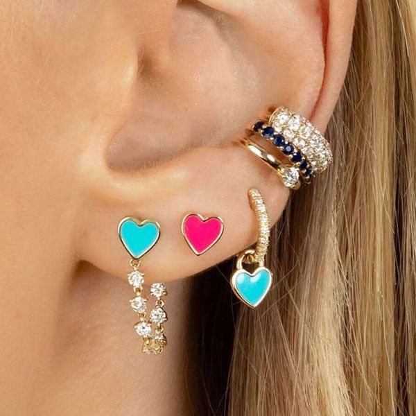 

hoop & huggie women earrings zircon peach heart pendant gift korean elegant 1pc ear jewelry personality copper, Golden;silver