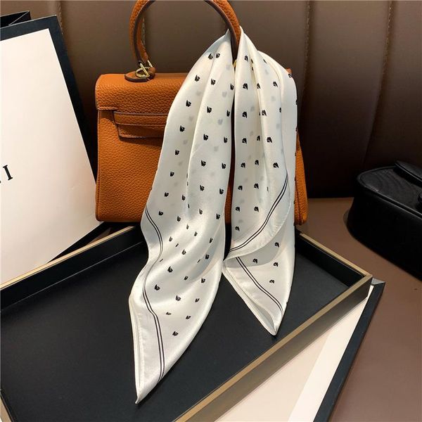 

scarves fashion 2021 silk hair scarf women bandana small neck hijab100% pure summer beach shawls wraps foulard, Blue;gray