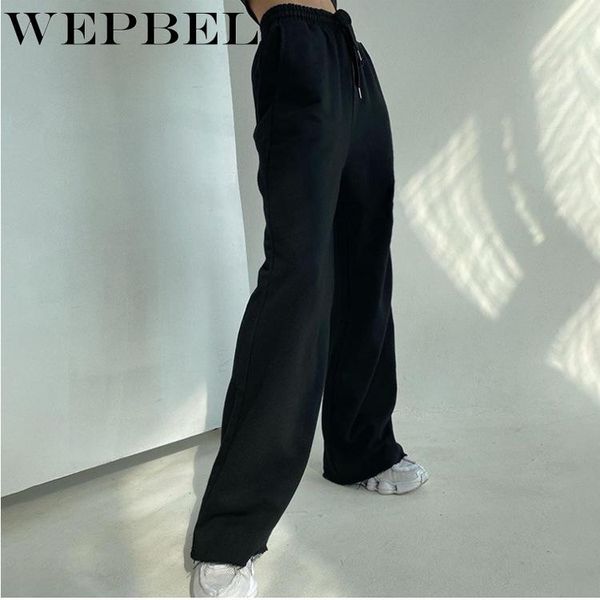

women's casual lace-up high waist pocket loose wide leg pants autumn and winter fashion solid color sports & capris, Black;white